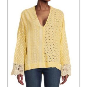 Luna Area Stars Yellow Crochet Boho Shirt Sz Small